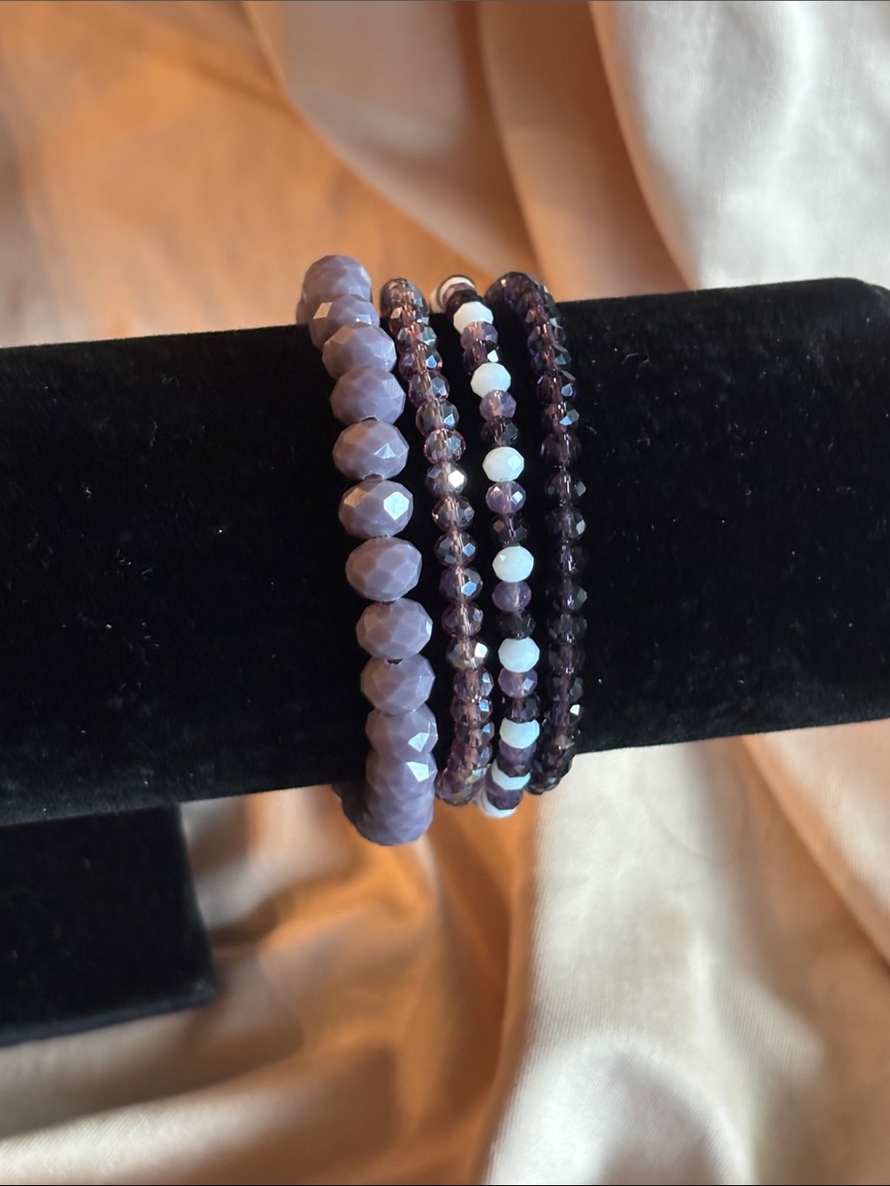 Handmade stretch stack bracelets dark and light purples